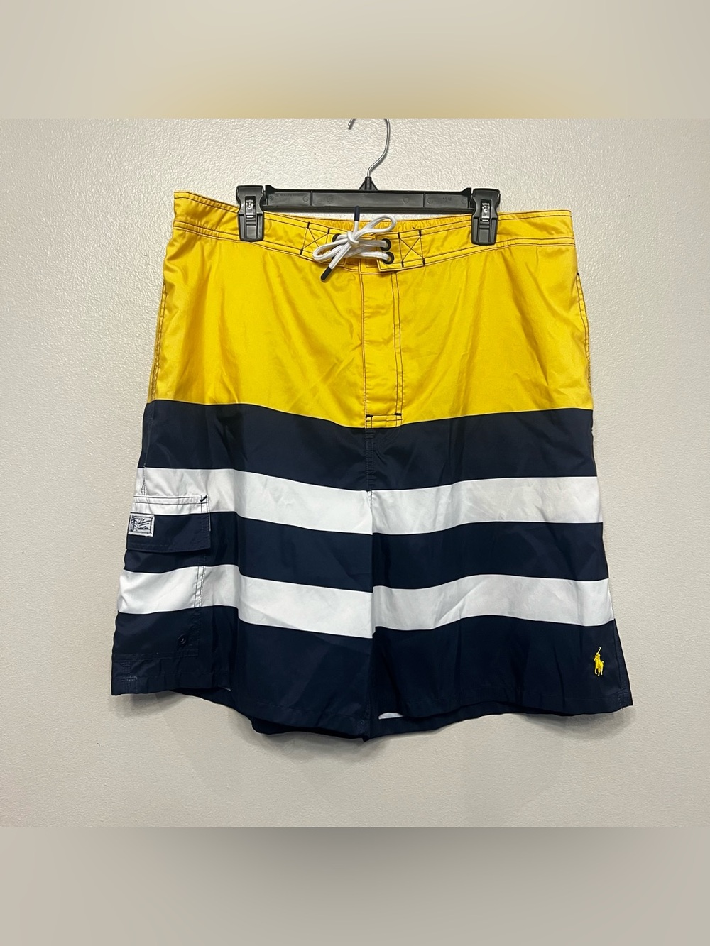 Polo by Ralph Lauren Yellow Navy White Striped Swim Trunks XL Color block Beach